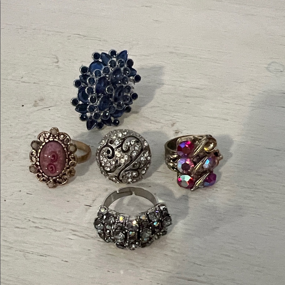Lot Vintage Costume Rhinestone crystal rings